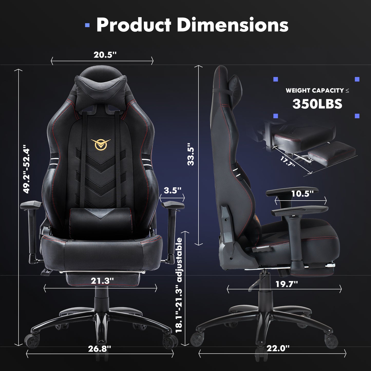 Reclining Gaming Chair with Retractable Footrest