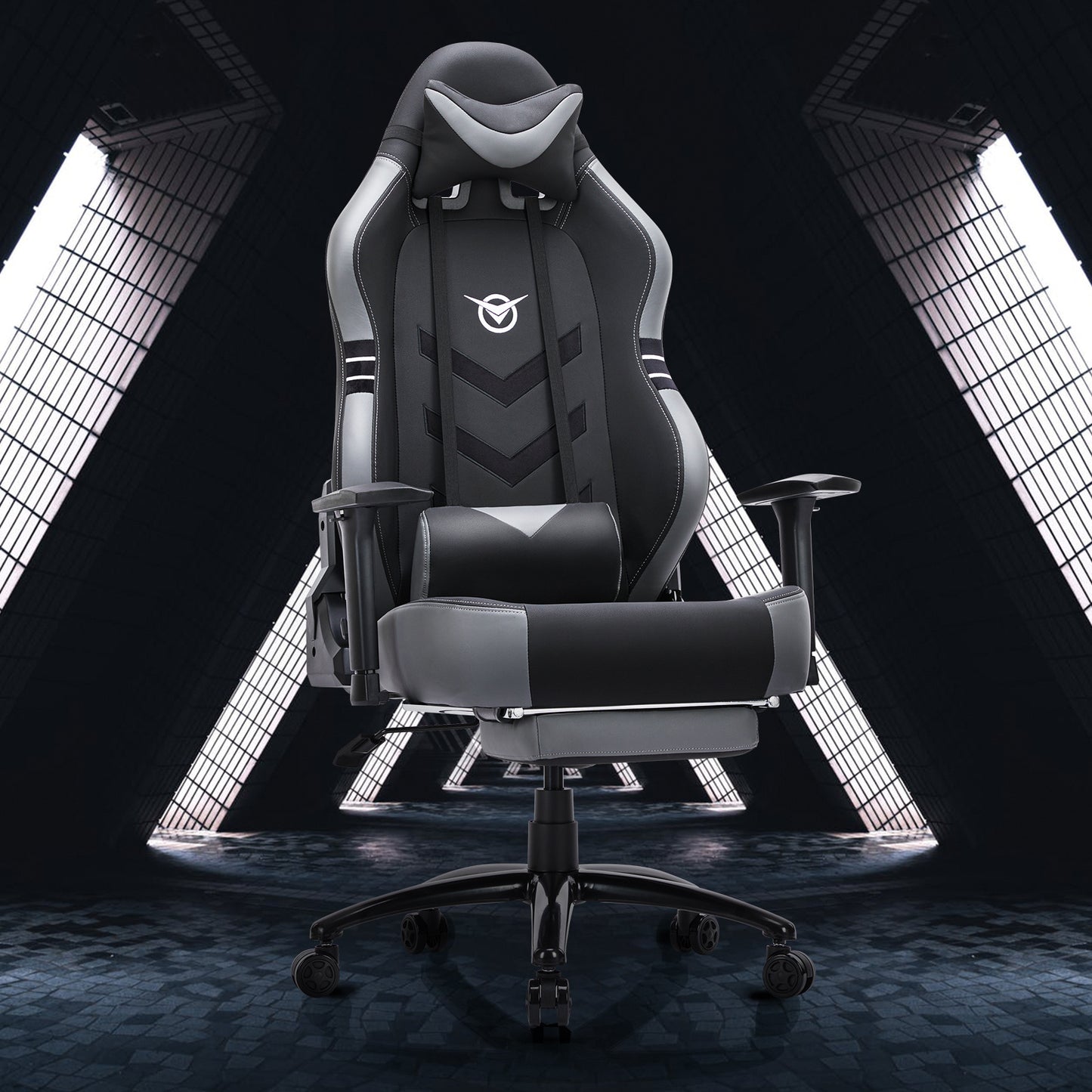 Reclining Gaming Chair with Retractable Footrest