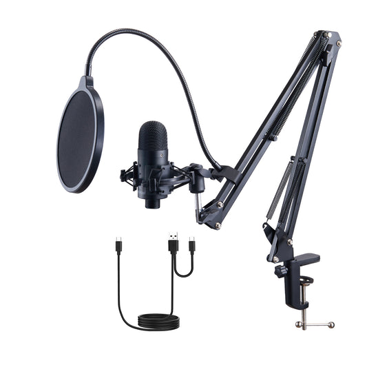 VEVOR USB Condenser Microphone Kit, With Boom Arm Stand Filter Shock Mount