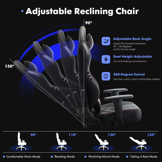 Reclining Gaming Chair with Retractable Footrest